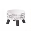 Elevated ceramic pet bowl with wooden legs, large diameter cat and dog feeding bowl for food and water. - Floral Raised Bowl