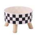 Elevated pet bowl with black and white checkerboard pattern and wooden legs for cats dogs. - Black and White Plaid Raised Bowl