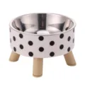 Elevated Pet Bowl Stainless Steel Polka Dot Dog Cat Food Water Feeding Dish Stand - Black and White Polka Dot Stainless Steel Raised Bowl
