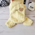 Yellow plush dog winter clothes warm four-legged pet jumpsuit with cute bear embroidery S-XXL - S / Yellow