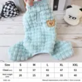 Cute winter warm dog clothes four-legged fleece pet apparel with bear embroidery and leash ring S-XXL - S / Blue