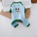 Spring summer thin pet dog clothes small dogs cartoon color block four leg apparel with leash ring - S / Blue