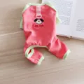 Cute pink and green four-legged pet dog clothes with D-ring and cartoon embroidery size S-XXL. - S / Rose Red