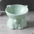 Elevated ceramic cat bowl with cute ear design, large caliber pet food water bowl for healthy neck. - Green