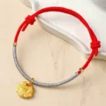 Handcrafted red braided pet collar with silver wrap and gold longevity lock pendant. - M / Red Rope Blessing Lock
