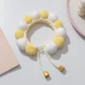 Cute cat collar with yellow and white fluffy pom-poms, bells and adjustable strap for pets. - XS / Light Yellow and Off-White