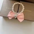 Rosa Schleife Perlen Haustierhalsband, süße Prinzessin Hund und Katze Halskette Größen. - M / Rosa
