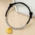 Handmade woven Chinese style pet collar with golden longevity lock for puppies and small dogs. - M / Black Cord Luck Lock Pendant