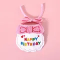 Cute pet birthday bib with colorful embroidered letters for cats and dogs party dress up. - 1 Year Old / Pink Bowknot 7-Piece Set