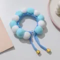 Fluffy blue and white pom-pom braided cat collar with cute bells, charming pet accessory. - XS / Light Blue + Off-white