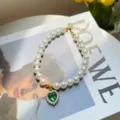 Pearl Pet Necklace Green Heart Pendant Cat Princess Style Collar Cute Fashion Accessory - S / Green Gem Heart