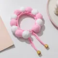 Cute pink white pompom cat collar adjustable fluffy neckerchief pet accessory - XS / Pink And Off-white