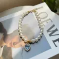 Pet Pearl Necklace Blue Heart Diamond Cat Collar Princess Style Cute Photography Accessory - Lake Blue Gem