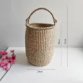 Handmade woven seagrass storage basket with handle, rustic natural style for market or home. - Calligraphy Bucket / 26x38cm / Original Color