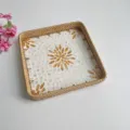 Rattan woven shell mosaic tray square decorative basket for fruit snack storage and tea serving - Square Yellow Flower Rattan Shell Tray Small 30x30x4cm