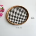 Handmade Rattan Shell Serving Tray Round Decorative Tray Black White Mosaic Organizer - Black Checkerboard / Small Round Tray 30x3cm