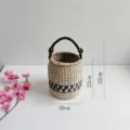 Handmade woven seagrass basket with black handle and pattern detail, natural home decor. - Desktop Bucket / 20x22cm / Original Color