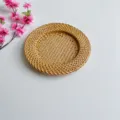 Vietnamese round woven rattan tray tea cup pad heat insulation mat for dining table. - 28cm