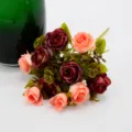 Artificial Rose Flower Bouquet Red Fake Roses Home Decor Photo Props Wedding Floral Arrangement - Red