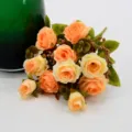 Champagne artificial rose bouquet, silk rose flowers for home decor, wedding photography props. - Champagne