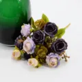 Artificial simulation rose flower bouquet double purple for home wedding decor prop - Dual Purple