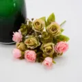 Artificial Rose Bouquet Pink Green Faux Floral Arrangement Wedding Photography Prop - Pink Green