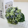 Hortensia artificial flor tallo único vintage azul verde arreglo floral decoración de boda - Cian