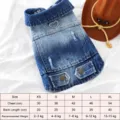 Gradient blue denim dog vest with D-ring, stylish distressed pet jacket for small and medium dogs. - XS