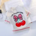 Grey cute cherry embroidered pet sweater for cats and dogs, comfortable spring autumn knit pet clothes. - XS / Beige