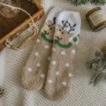 Chaussettes en polaire corail épaisses de Noël mignon renne de dessin animé chaussettes de sol femmes - Taille unique / Élan à Pointe Khaki