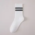 Calzini Bianchi da Uomo a Mezza Gamba con Doppie Strisce Nere Cotone Sportivi Stile - Taglia unica / Bianco