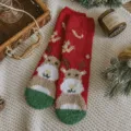 Chaussettes moelleuses corail de Noël femme, motif renne mignon, chaudes chaussettes d'hiver. - Taille unique / Élan à Pointe Verte