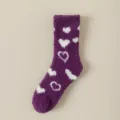 Women fluffy fleece socks winter warm cute heart pattern cozy thick home sleep floor socks - One Size / Deep purple