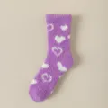 Purple fuzzy heart socks for women, soft coral fleece winter warm home sleeping socks variant. - One Size / Light Purple