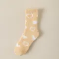 Cozy fuzzy coral fleece socks with cute white hearts, soft and thick for autumn winter home. - One Size / Yellow