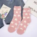 Calcetines de mujer de forro polar coral rosa con estrellas, suaves y cálidos para invierno. - Talla única / Rosa