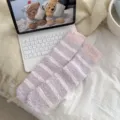 Calcetines de dormir de felpa coral a rayas para mujer, calcetines de invierno calientes - Talla única / Púrpura