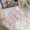 Calcetines de forro polar coral a rayas para mujer, gruesos, cálidos para dormir, rosas. - Talla única / Rosa