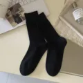 Solid color cotton women crew socks, black thin preppy style ribbed long socks for summer. - One Size / Black