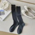 Grey ribbed mid-tube socks, sweet ballet style knitted calf socks for women daily wear. - One Size / Dark Gray