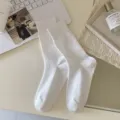 Solid color white ribbed mid-tube socks for women, soft and versatile summer cotton socks. - One Size / Pure White