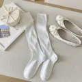 White ribbed knee high socks for women, sweet ballet style long tube socks for daily wear. - One Size / Pure White