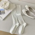 Women white ribbed mid-tube socks sweet ballet style cute fashion daily casual wear - One Size / Creamy White