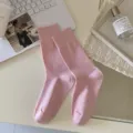 Solid color pink cotton mid-tube socks for women, thin ribbed daily casual socks spring summer. - One Size / Pink