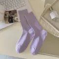 Solid color ribbed cotton mid-tube socks for women, spring summer casual breathable wear. - One Size / Purple