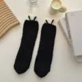Cute 3D bunny ear fuzzy cozy mid-calf socks thick warm winter sweet lolita sleep socks - One Size / Black