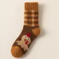 Calcetines de mujer de lana de coral gruesa con lindo patron de pavo, calcetines de invierno calidos. - Talla única / Café Pavo Cuadros