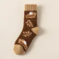 Thickened warm coral fleece women socks autumn leaf pattern mid tube cozy sleep socks - One Size / Coffee Cake Maple Leaf