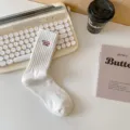 White mid-tube cotton socks with cute bear embroidery, casual breathable streetwear. - One Size / Polar Bear White
