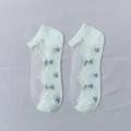 Damen Sommer dünne Kristallseide Bootssocken Spitze Blumen kurze Socken süßer Stil - Einheitsgröße / Seeblau